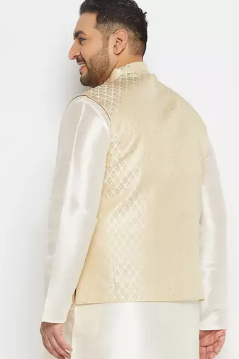 cream silk blend nehru jacket