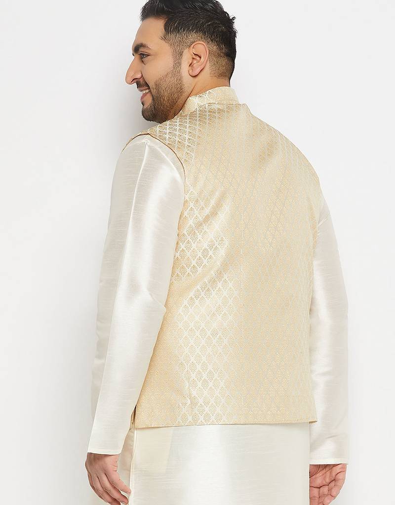 Plus cream silk blend nehru jacket