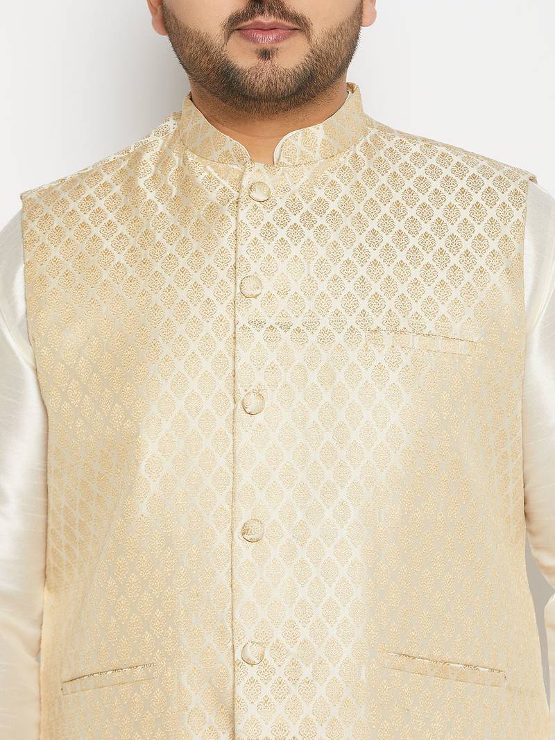 Plus cream silk blend nehru jacket