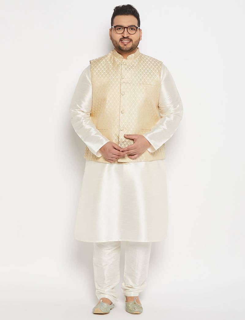Plus cream silk blend nehru jacket