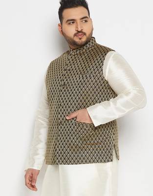 black and gold silk blend nehru jacket 2