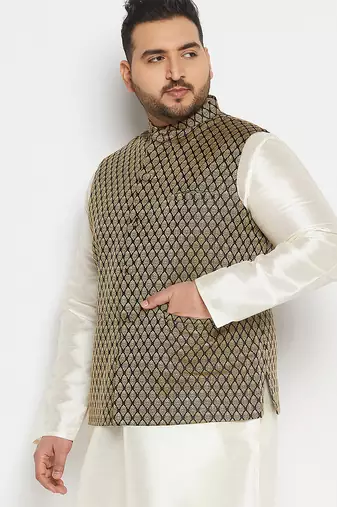 black and gold silk blend nehru jacket