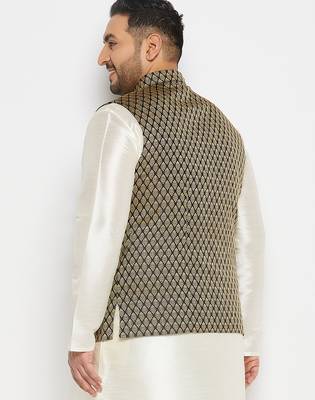 black and gold silk blend nehru jacket 3