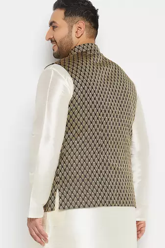 black and gold silk blend nehru jacket
