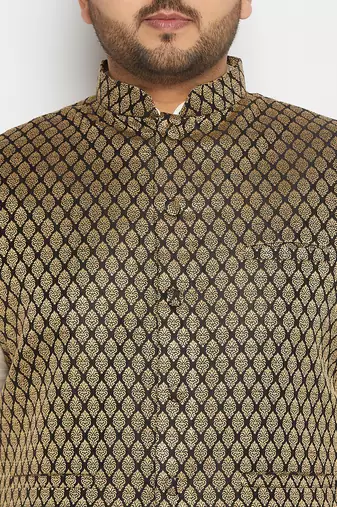 black and gold silk blend nehru jacket