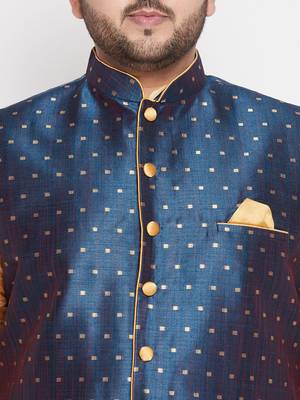rose gold,blue and maroon silk blend jacket kurta dhoti set 4