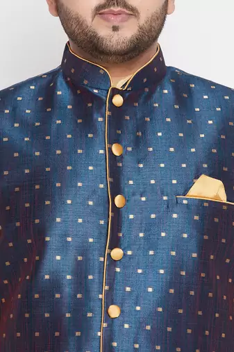 rose gold,blue and maroon silk blend jacket kurta dhoti set