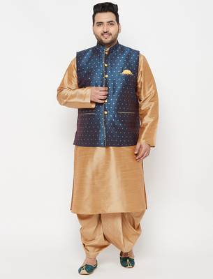 rose gold and blue silk blend jacket kurta dhoti set 1