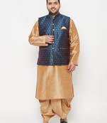 rose gold and blue silk blend jacket kurta dhoti set