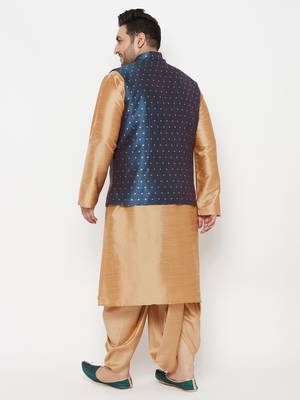 rose gold and blue silk blend jacket kurta dhoti set 3