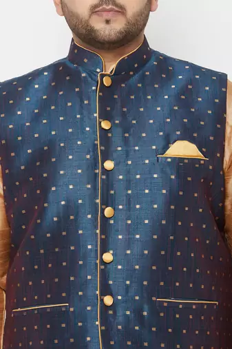 rose gold and blue silk blend jacket kurta dhoti set