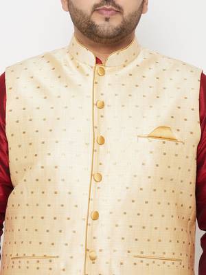 maroon and gold silk blend jacket kurta dhoti set 4