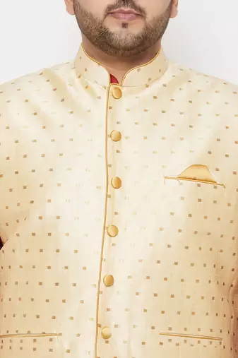 maroon and gold silk blend jacket kurta dhoti set
