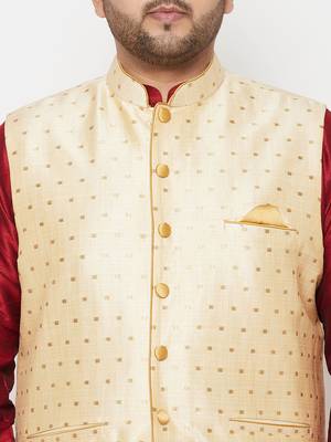 maroon and gold silk blend jacket kurta dhoti set 4