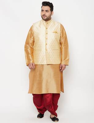 maroon and gold silk blend jacket kurta dhoti set 1