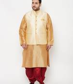 maroon and gold silk blend jacket kurta dhoti set