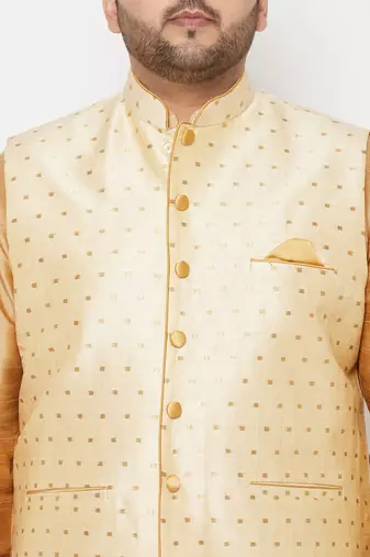 maroon and gold silk blend jacket kurta dhoti set