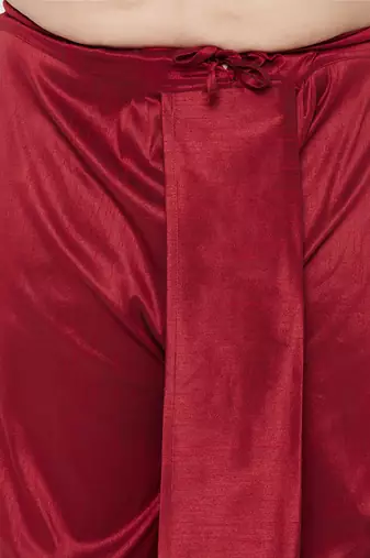 maroon and gold silk blend jacket kurta dhoti set