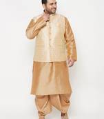 rose gold and gold silk blend jacket kurta dhoti set