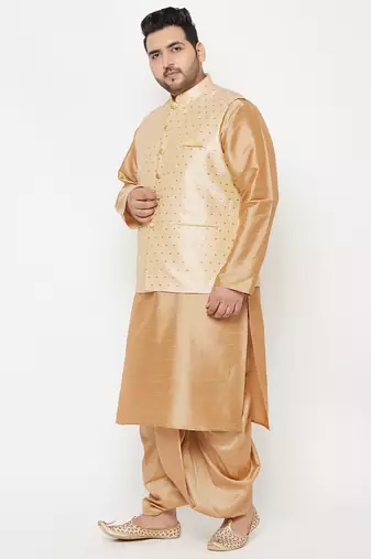rose gold and gold silk blend jacket kurta dhoti set
