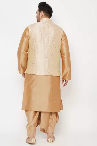 rose gold and gold silk blend jacket kurta dhoti set