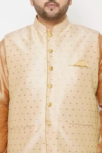 rose gold and gold silk blend jacket kurta dhoti set