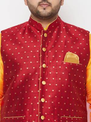 yellow and maroon silk blend jacket kurta dhoti set 4