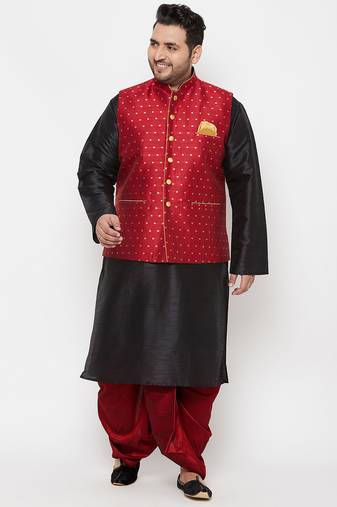 black and maroon silk blend jacket kurta dhoti set