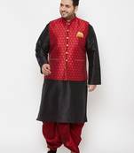black and maroon silk blend jacket kurta dhoti set