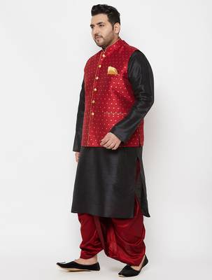 black and maroon silk blend jacket kurta dhoti set 2