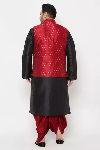 black and maroon silk blend jacket kurta dhoti set