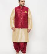 maroon and gold silk blend jacket kurta dhoti set
