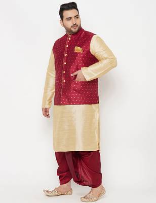 maroon and gold silk blend jacket kurta dhoti set 2