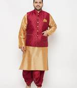rose gold and maroon silk blend jacket kurta dhoti set