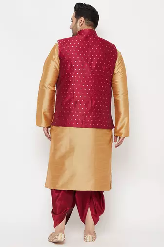 rose gold and maroon silk blend jacket kurta dhoti set