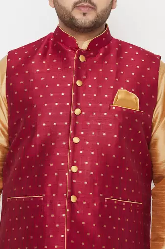 rose gold and maroon silk blend jacket kurta dhoti set