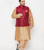 rose gold and maroon silk blend jacket kurta dhoti set