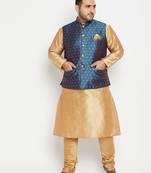 rose gold, blue and white silk blend jacket kurta pyjama set