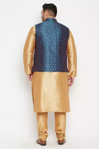 rose gold, blue and white silk blend jacket kurta pyjama set