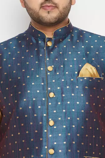 rose gold, blue and white silk blend jacket kurta pyjama set