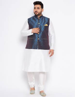 white silk blend jacket kurta pyjama set 1