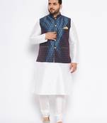 white silk blend jacket kurta pyjama set