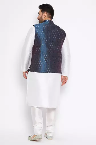 white silk blend jacket kurta pyjama set