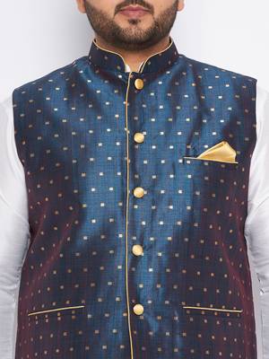 white silk blend jacket kurta pyjama set 4