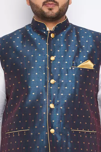 white silk blend jacket kurta pyjama set