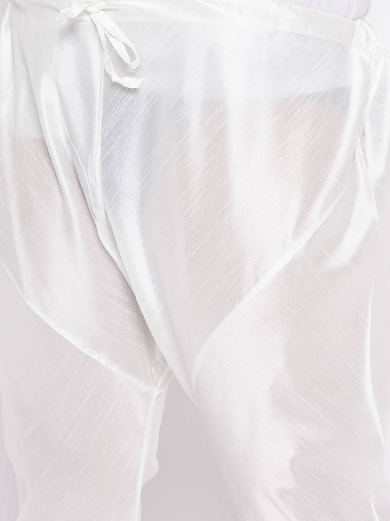 Plus white silk blend jacket kurta pyjama set