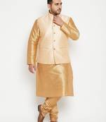 rose gold, gold and white silk blend jacket kurta pyjama set