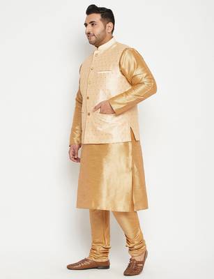 rose gold, gold and white silk blend jacket kurta pyjama set 2