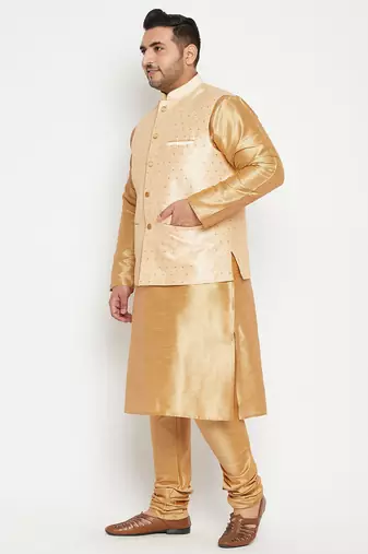 rose gold, gold and white silk blend jacket kurta pyjama set