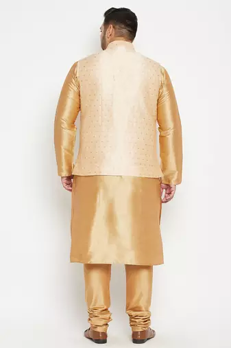 rose gold, gold and white silk blend jacket kurta pyjama set